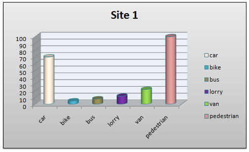 pedsetrian & vehicle tally, bar chart